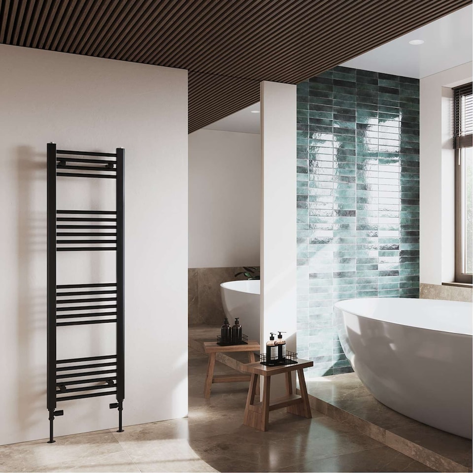 image 1 of Zennor Straight Heated Towel Rail Bathroom Radiator - Black - (H) 1400mm x (W) 400mm
