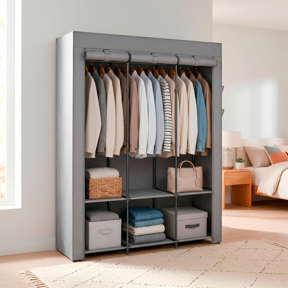 image 1 of Harbour Housewares Portable Fabric Wardrobe - 130 x 45 x 167cm