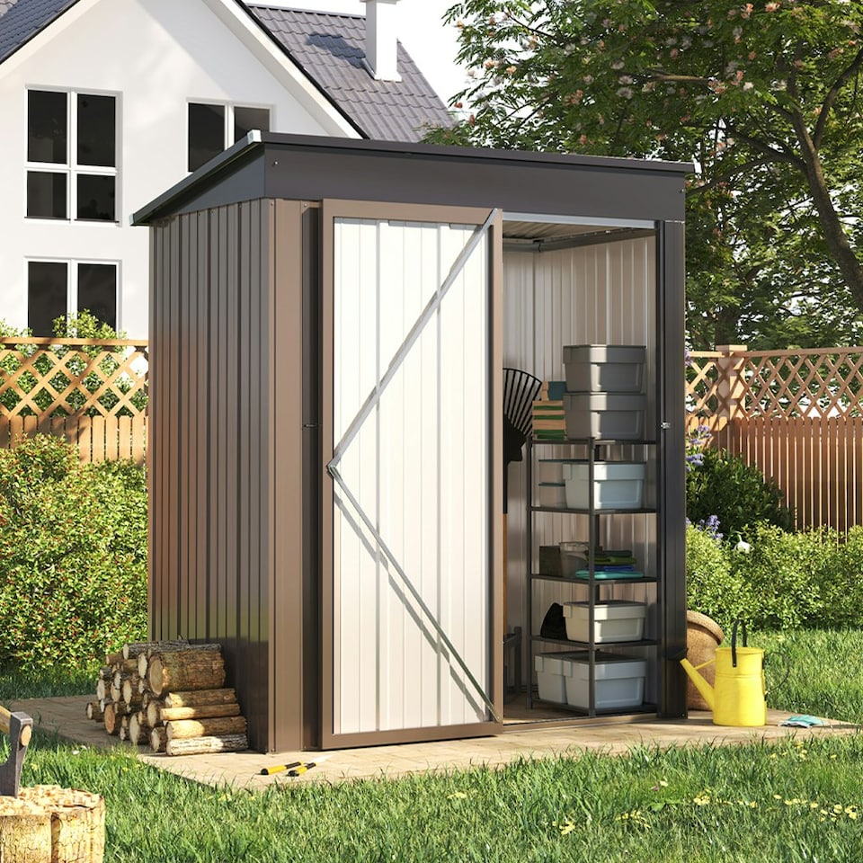 image 1 of Living and Home Garden Storage Shed with Lockable Door - Brown 154.5 x 94 x 181cm
