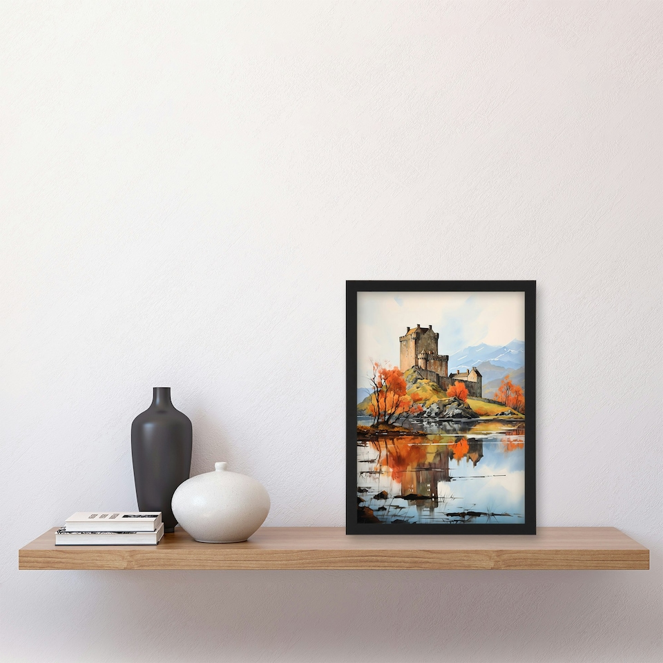 image 1 of Eilean Donan Castle Scotland Watercolour Black Framed Wall Art Print A4