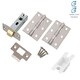 image 4 of Golden Grace 5 Sets Leon Design Door Handles Lever on Round Rose in Polished Chrome Finish with Latch Set, 1 Pair 3" Hinges & 2.5" Tubular Latch Chrome