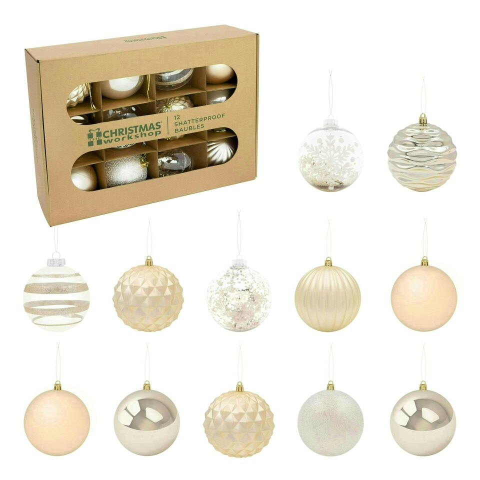 image 1 of 12PK Shatterproof Large Baubles Gold