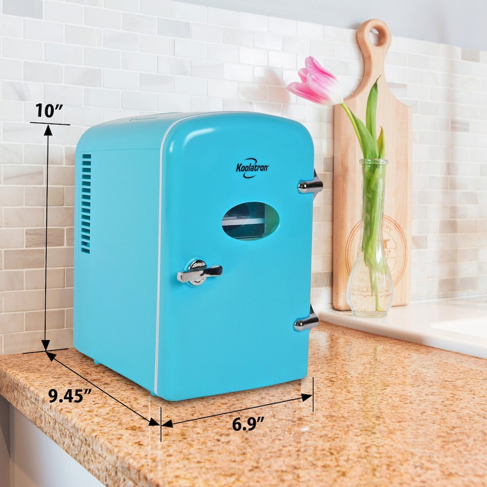 image 1 of Koolatron 4L Retro Portable Mini Fridge 12V DC 230V 6 Can Cooler Aqua
