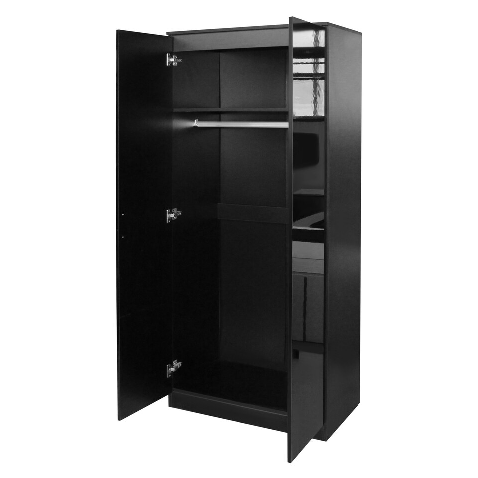 image 1 of Modern 2-Door Wardrobe, High Gloss Finish In Black Black