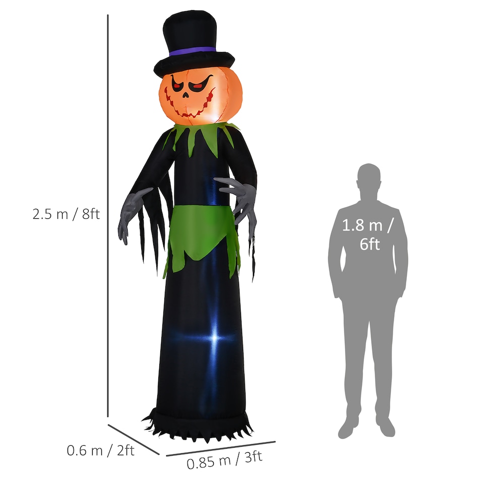 image 1 of Outsunny 8FT Tall Halloween Inflatable Pumpkin Ghost in A Hat, Blow-Up Outdoor Halloween Decoration with LED Lights for Lawn, Garden, Party