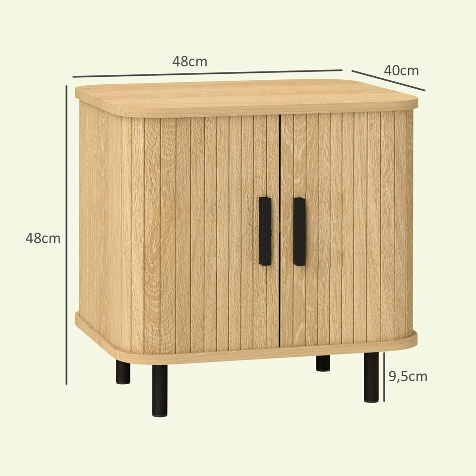 image 1 of HOMCOM Nightstand with Sliding Doors and Metal Legs for Bedroom Oak Tone