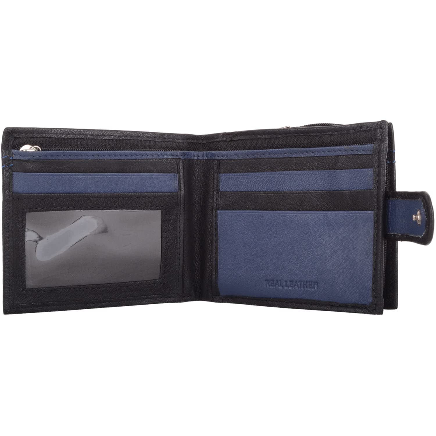 London Leathergoods Mens Genuine Leather Contrast Stitching Credit Card Money Holder Wallet - Navy