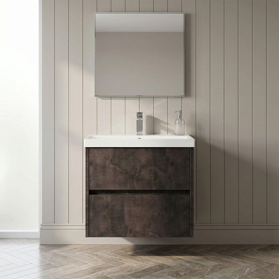 image 1 of Balterley Chartley Contemporary 2 Drawer Wall Hung Vanity Unit with Thin Edge Basin, Metallic Slate, 600mm