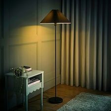 ValueLights Akira Black Pleated Shade Freestanding Floor Lamp with LED Bulb