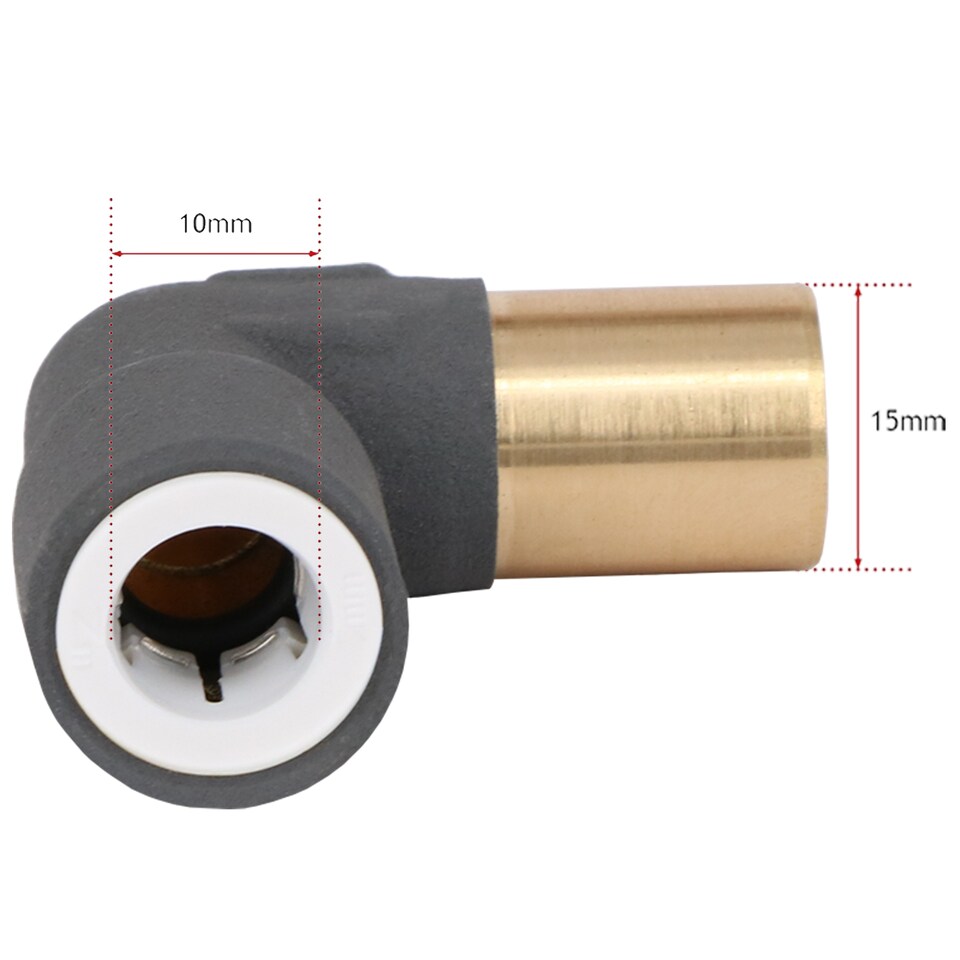 image 1 of SPARES2GO Radiator Valve Reducing Elbow Stem Compression 15mm x 10mm Pushfit Black