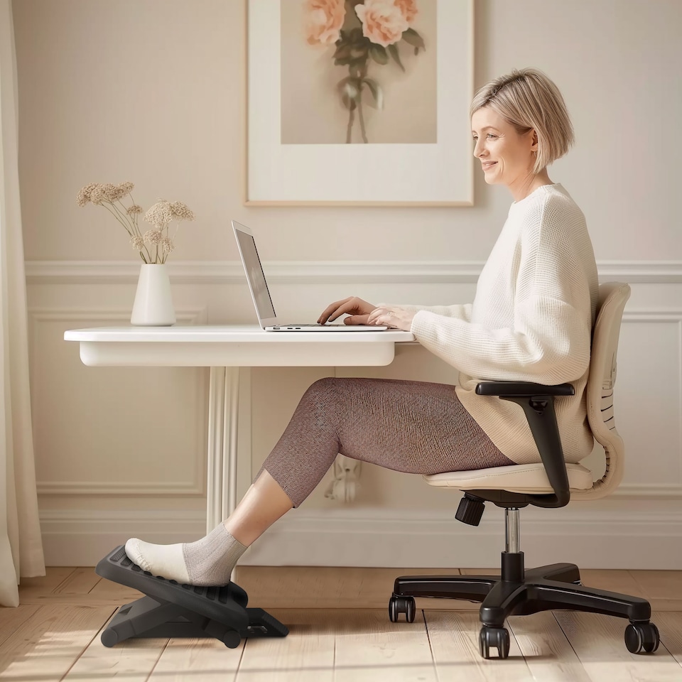 image 1 of HOMCOM Footrest Adjustable Height & Angle Tilting Platform Home Office Foot Rest Black | Black | 1