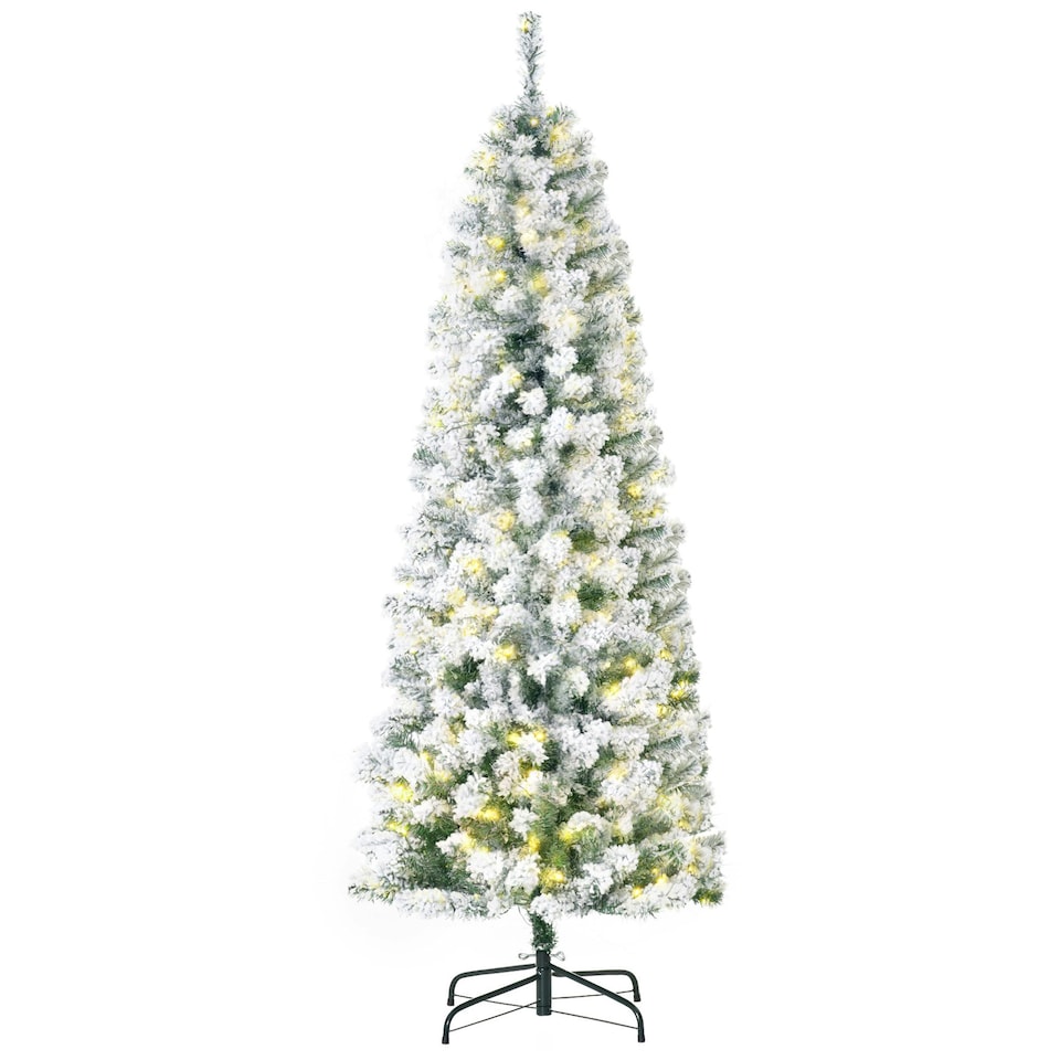 image 1 of HOMCOM 6FT Prelit Snow Flocked Christmas Tree w/ Light, Xmas Decoration Green