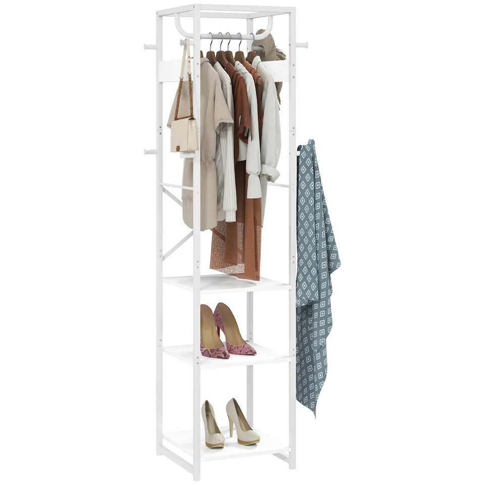 image 1 of HOMCOM Clothes Rail with Storage Shelf and Hooks, Clothes Rack, White