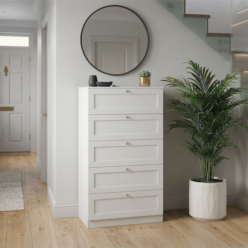 image 1 of Vida Designs Altino White 5 Drawer Chest Storage Unit - H: 121cm x W: 65cm x D: 36cm