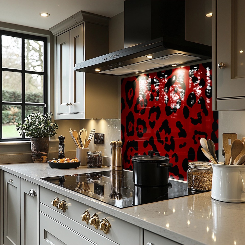 image 1 of Red Leopard Print Splash Back | White