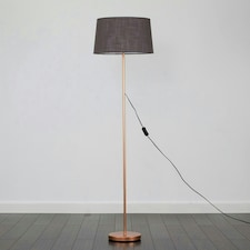 ValueLights Charlie Copper Floor Lamp Grey Doretta Shade 