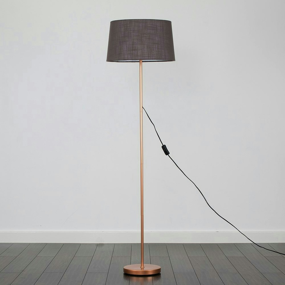 image 1 of ValueLights Charlie Copper Floor Lamp Grey Doretta Shade
