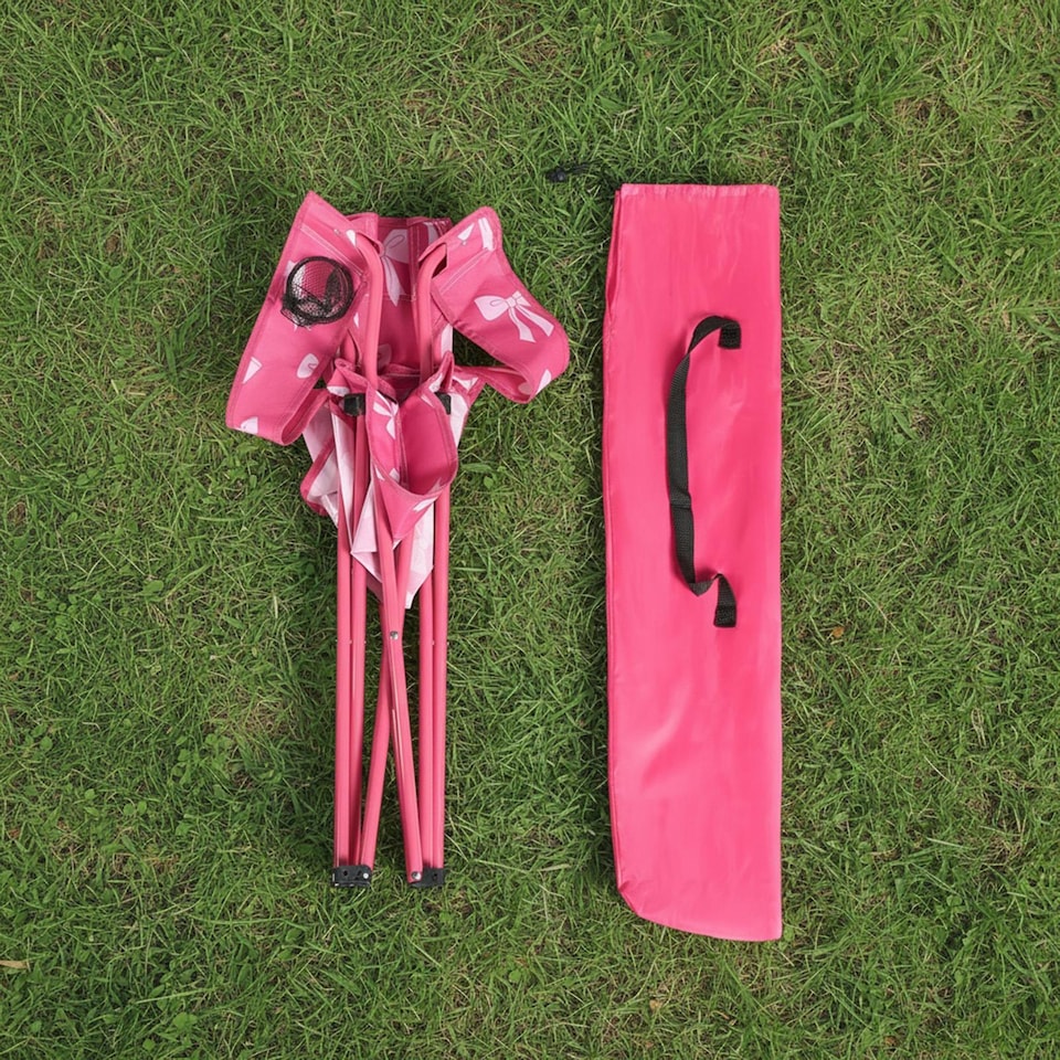 image 1 of OHS Kids Bows Camping Chair Folding Garden Outdoor Picnic Seat | Pink | Hot Pink