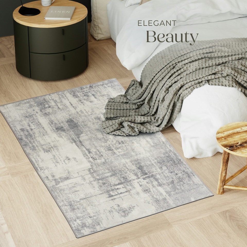 image 1 of Washable Rug Nadira - different sizes, abstract pattern, synthetic wool and felt, non-slip Cream | Beige/Grey | 150 x 80 cm