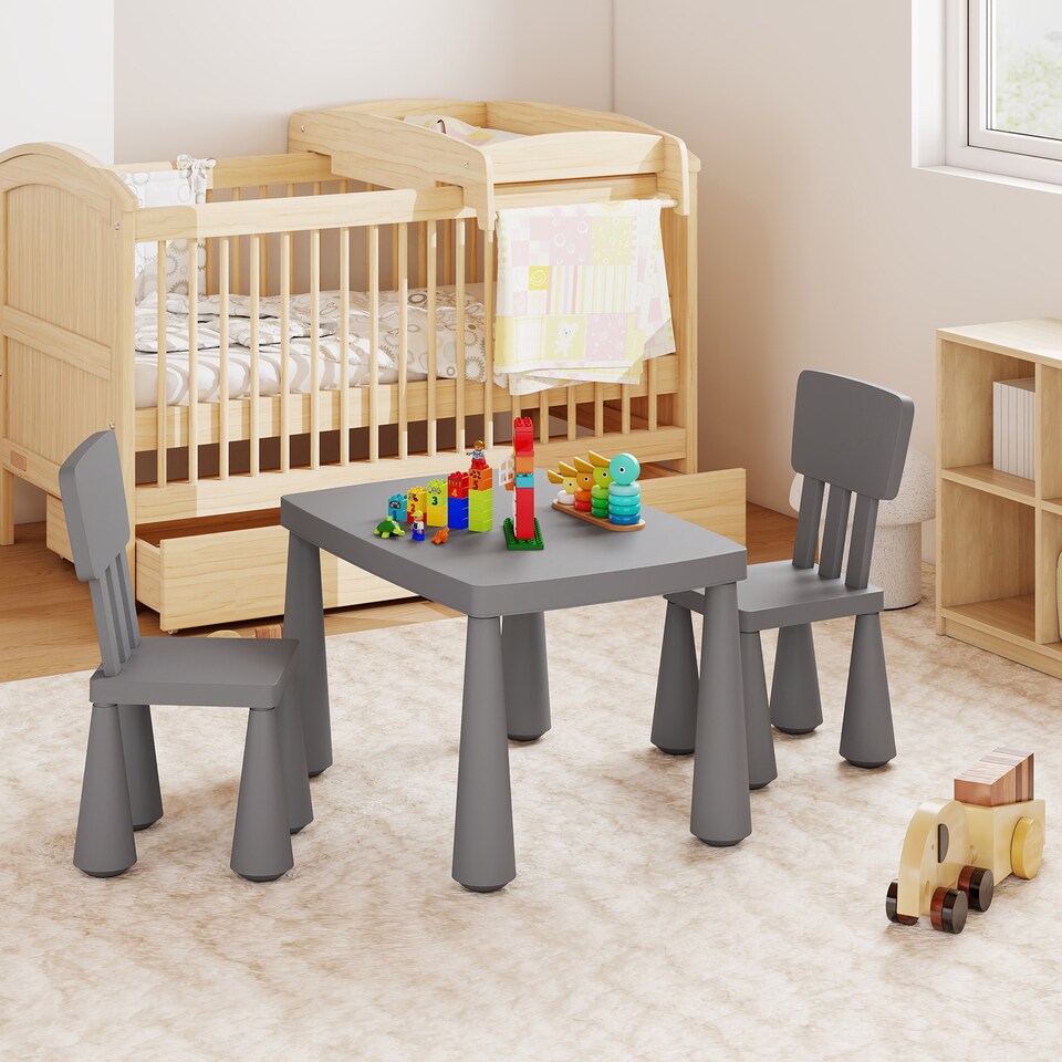 image 1 of COSTWAY Kids Table and 2 Chairs Set Children Play Table Grey