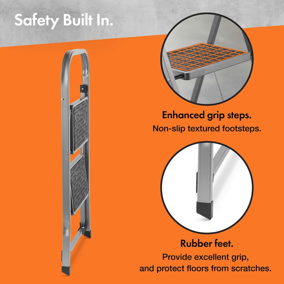 image 1 of VonHaus 2 Step Steel Folding Step Ladder with Anti Slip Feet
