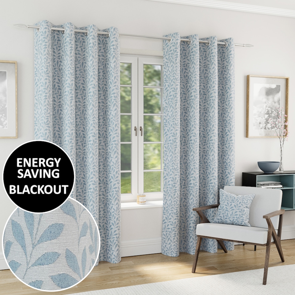 image 1 of Enhanced Living Sherwood 100% Blackout, Thermal Ice Blue Curtains with Eyelet Header (PAIR) - 46x54 inch (117x137cm)