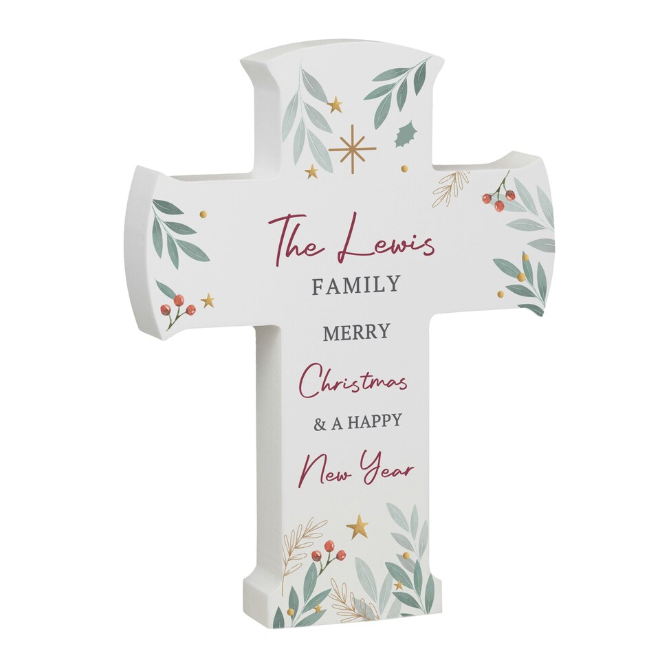 image 1 of Personalised Christmas Wooden Cross Ornament