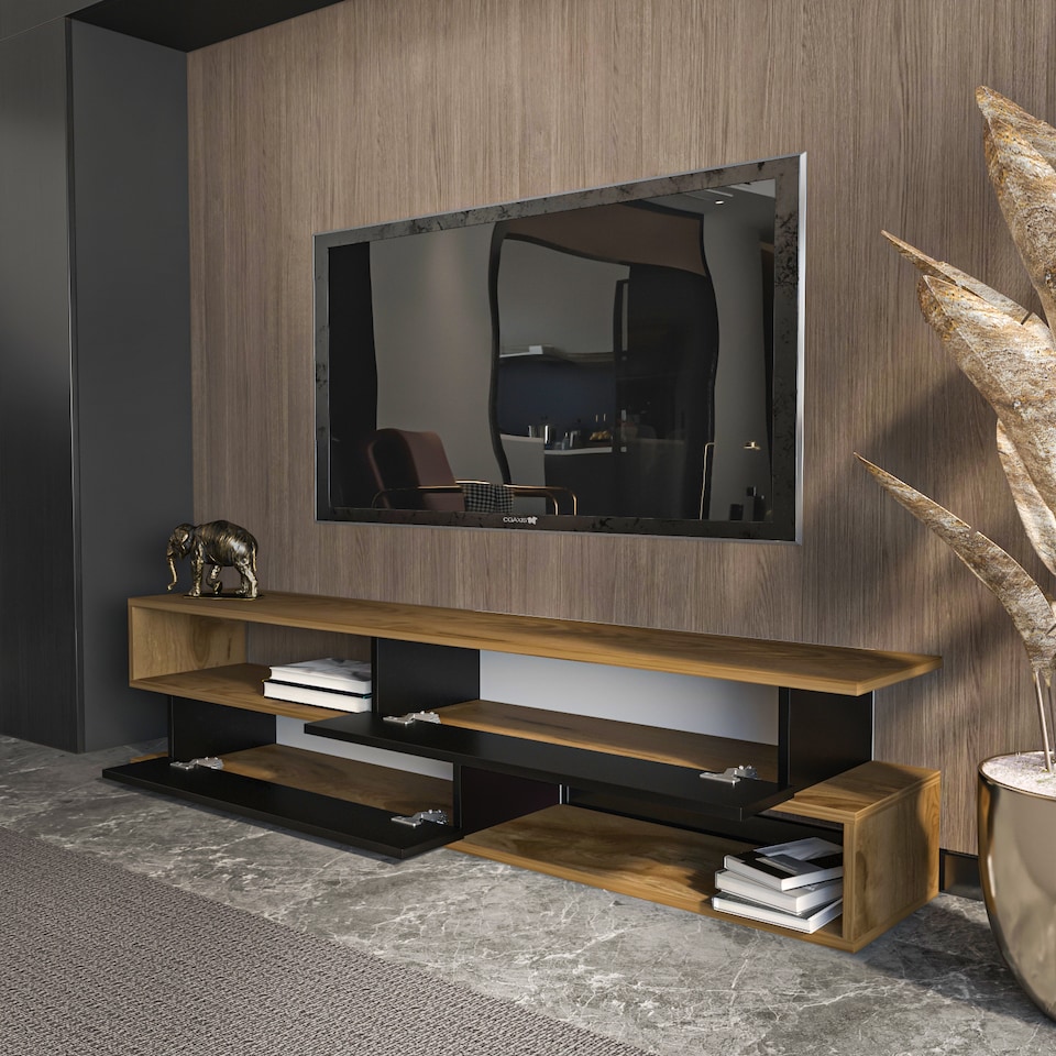 image 1 of Decorotika Cortez Modern  TV Unit for TV's up to 72 inches | Multi | Oud and Black | One Size | 1