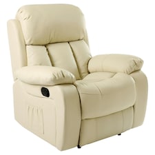 Chester Bonded Leather Manual Recliner Chair with Heat And Massage (Cream)