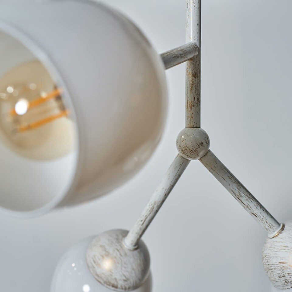 image 1 of ValueLights Kenton Aged Metal Effect 3 Way Ceiling Light White Glass Shades and Bulbs
