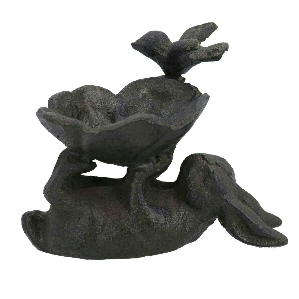 image 1 of Rabbit / Bird Bath Cast Iron Feeder Sitting Ornament Garden Feature Statue House