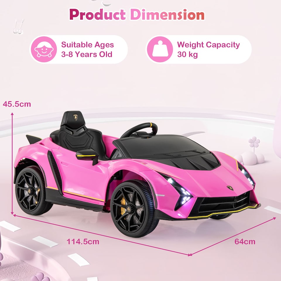 image 1 of COSTWAY Kids Lamborghini Licensed 12V Ride on Car Pink
