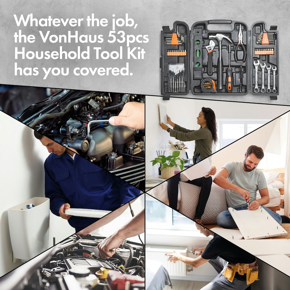 image 1 of VonHaus Household 53pc Tool Kit with Carry Case