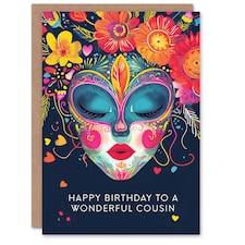 Floral Headdress Love Hearts Flowers Her Cousin Birthday Card