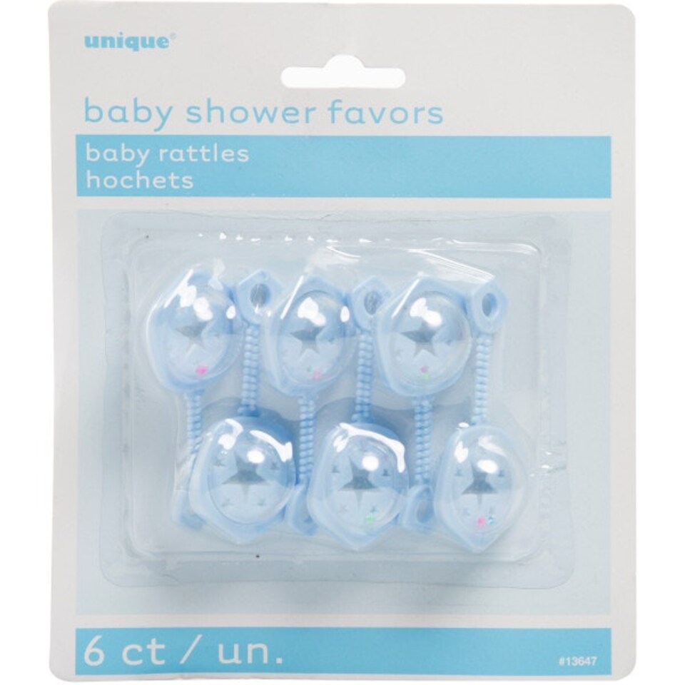 image 1 of Pack of 6 2.5" Blue Baby Rattles For Baby Shower Favors