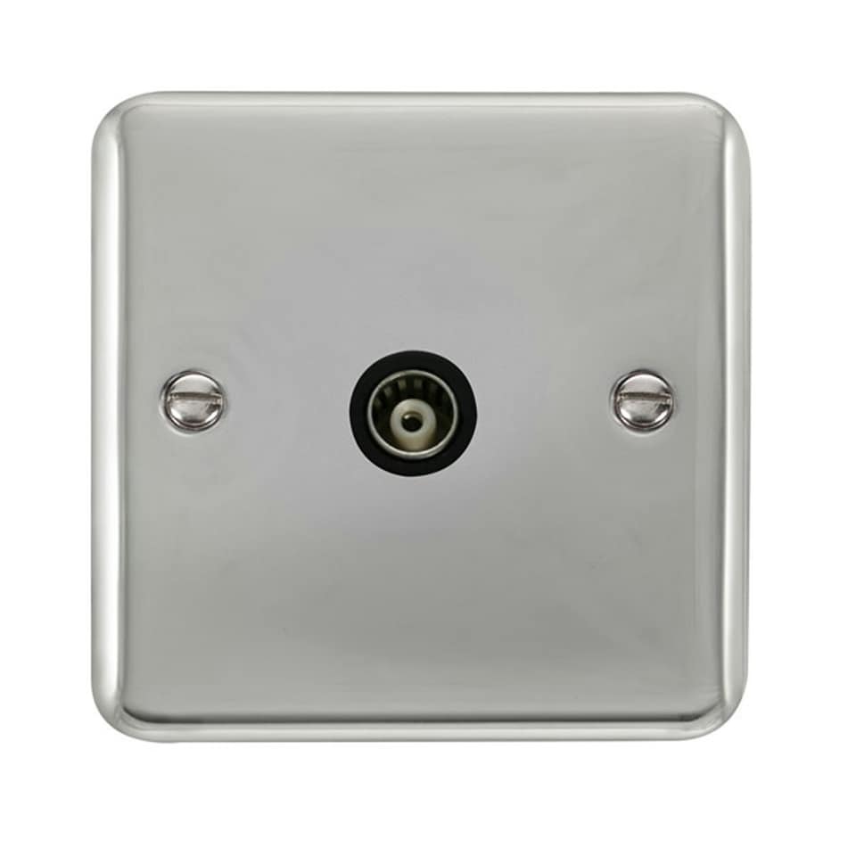 SE HOME Curved Polished Chrome Single Isolated Coaxial Socket Black | Polished Chrome