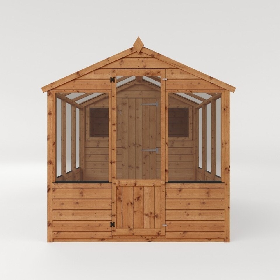 image 1 of 10 x 6 Feet Traditional Apex Greenhouse/Shed Combo - Timber - L304.1 x W201 x H205.9 cm - Brown Brown