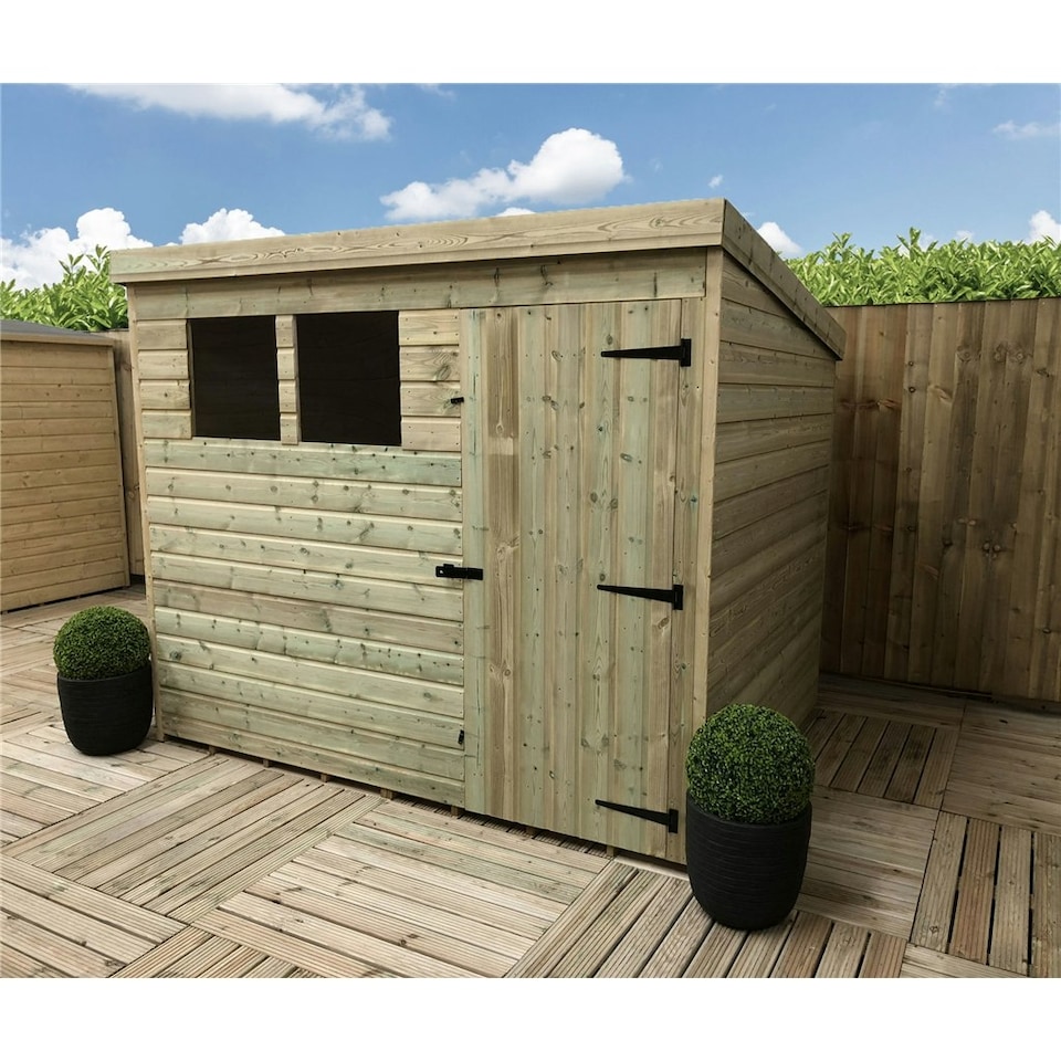 image 1 of 9 x 6 Garden Shed Pressure Treated T&G PENT Wooden Garden Shed - 2 Windows + Single Door (9' x 6' / 9ft x 6ft) (9x6)