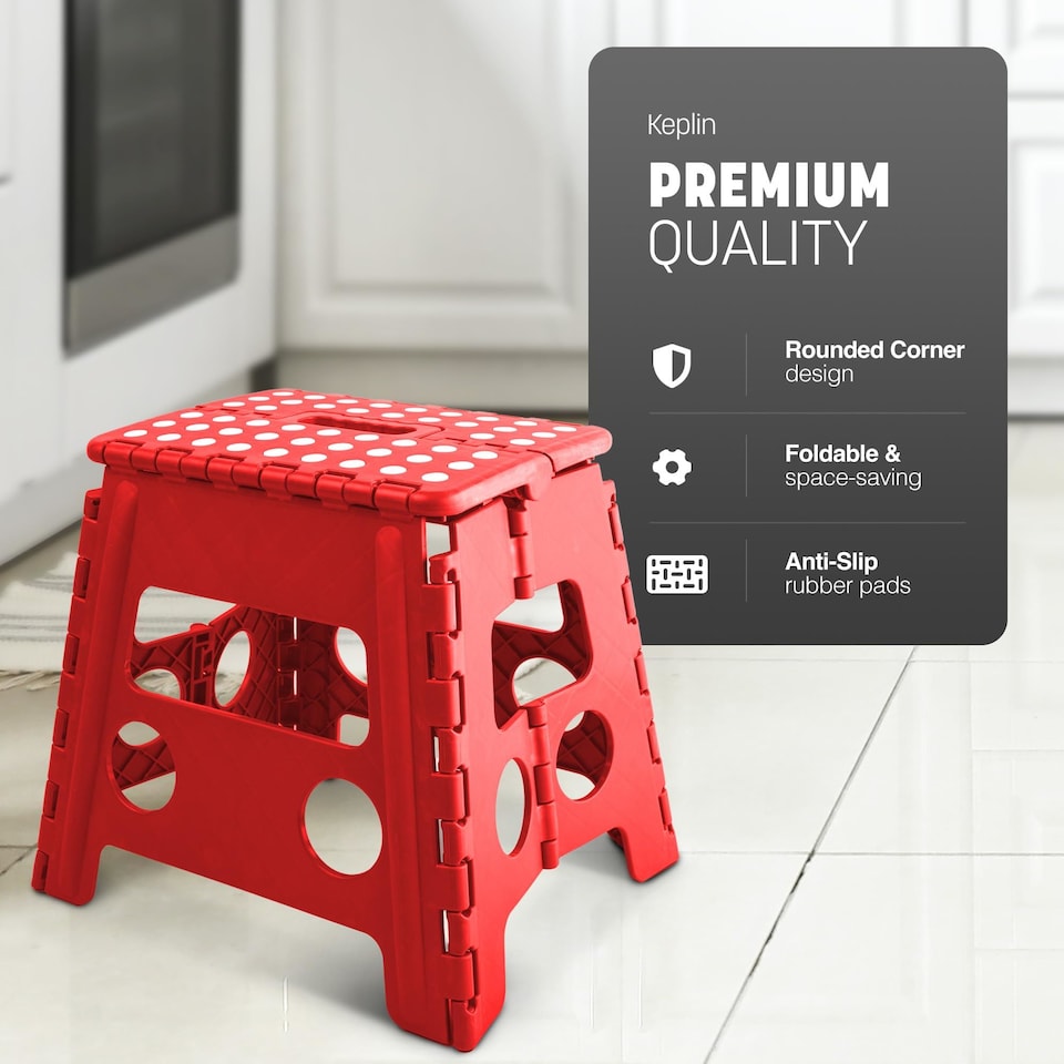 image 1 of Keplin Heavy Duty Folding Step Stool Non-Slip Plastic with Carry Handle, 13 Inch