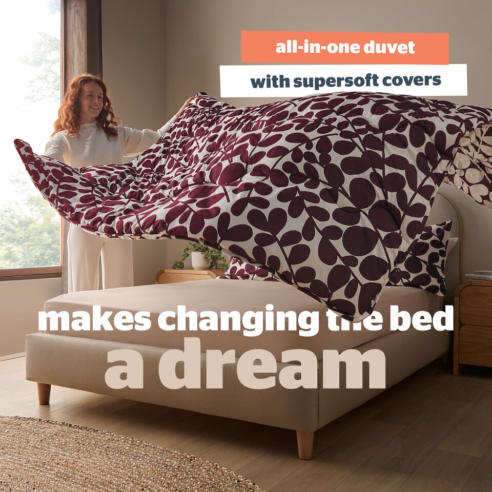 image 1 of Silentnight Coverless Duvet and Pillowcase Set, Leaf Print | Purple | Berry | Double