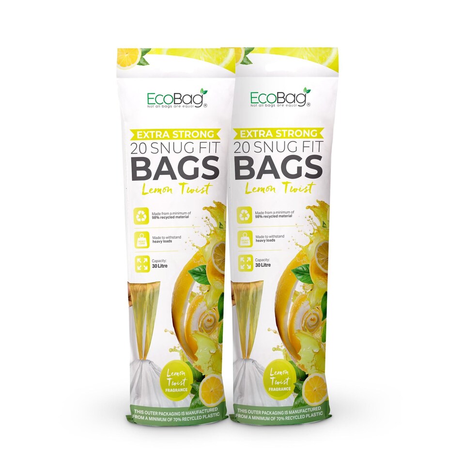 image 1 of Ecobag Extra Strong Lemon Scented Kitchen Drawstring Bin Liners Tear Resistant