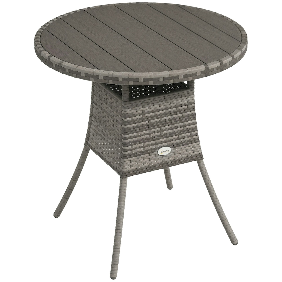 image 1 of Outsunny Outdoor PE Rattan Dining Table w/ Wood-plastic Composite Top, Grey