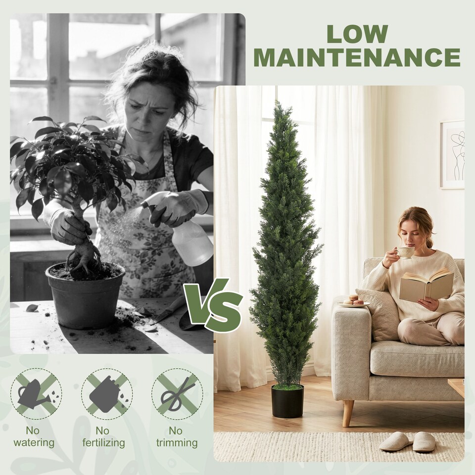 image 1 of HOMCOM Set of 2 Decorative Artificial Plants Cypress in Weighted Pot, 150cm