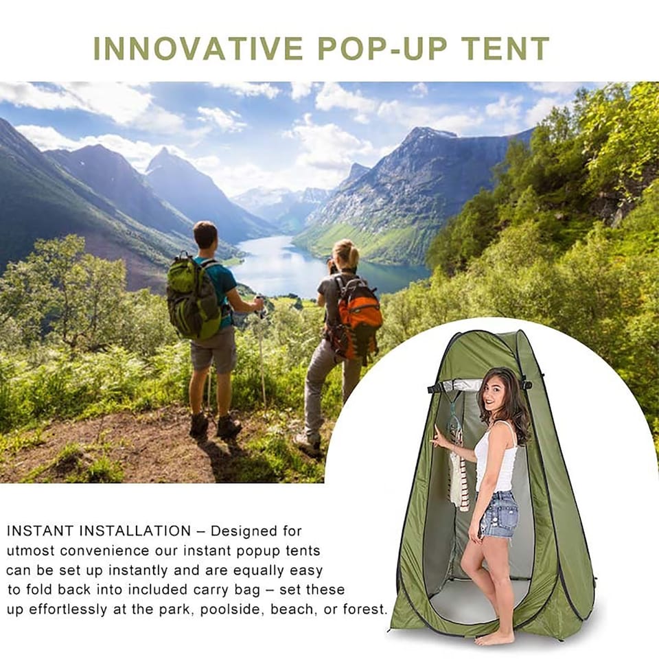 image 1 of Portable Pop Up Toilet Tent Instant Foldable Camping Privacy Shower Changing Tent - Green