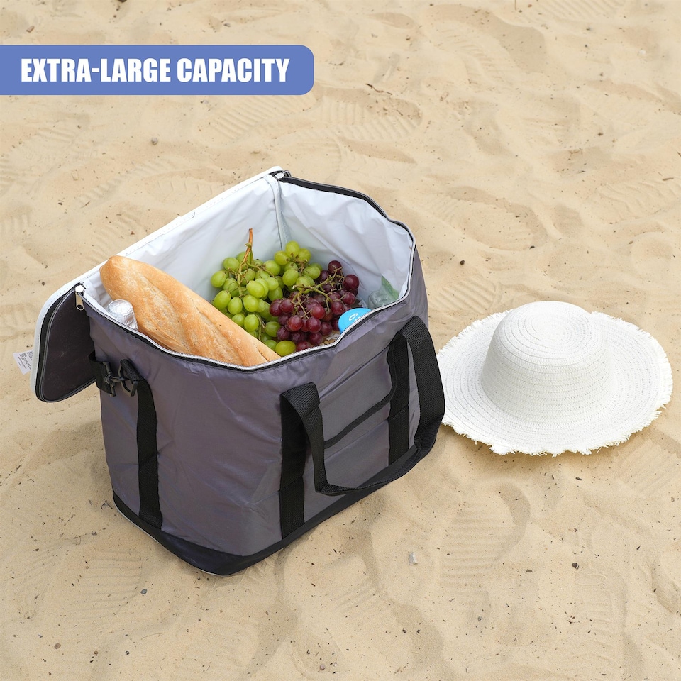 image 1 of GEEZY Zip Up Cooler Bag Insulated Picnic Food Carrier Grey 30L