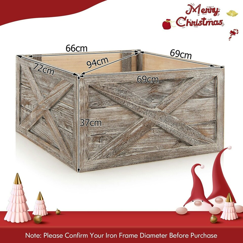 image 1 of COSTWAY Christmas Tree Wooden Tree Box Stand Cover Grey | One Size