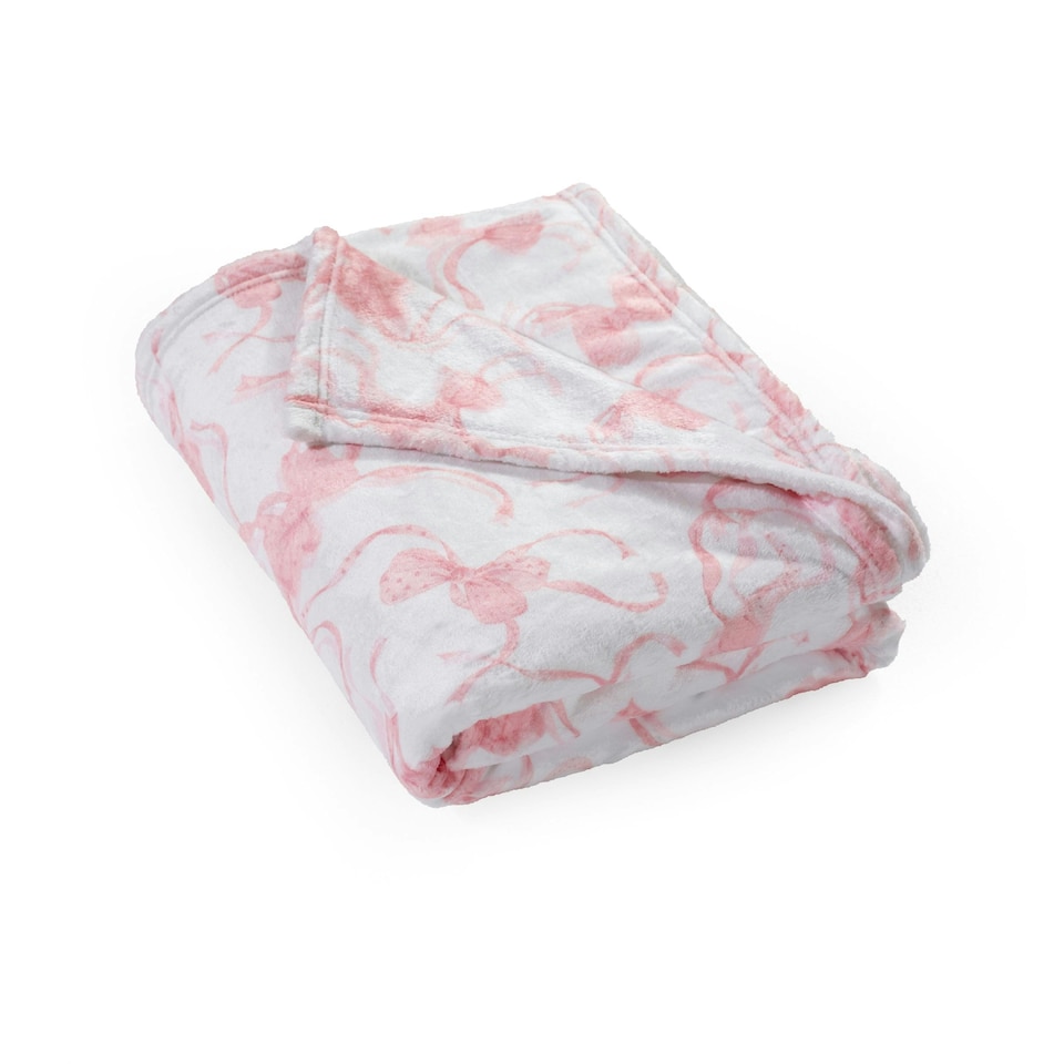 image 1 of Catherine Lansfield Bow Cosy Fleece 200x240cm Oversized Blanket Throw Pink Pink