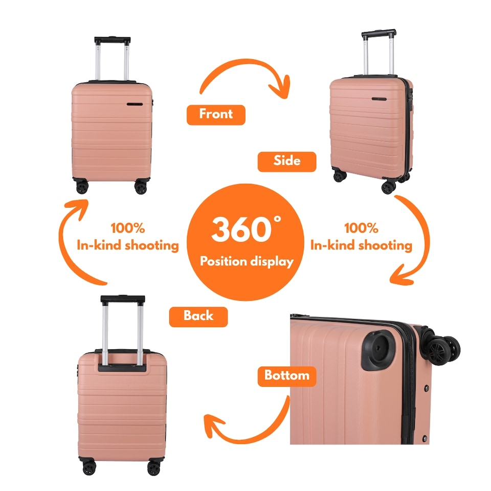 image 1 of ABS Cabin Luggage 45×36×20 Lightweight Carry-On with TSA Lock | Pink | Apricot Orange | Cabin Bag