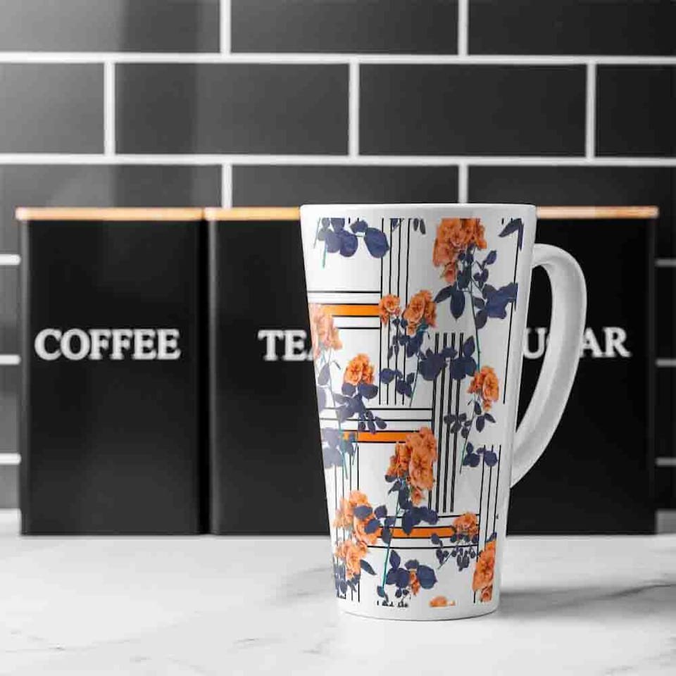 image 1 of Geometric Lines & Flowers Latte Mug