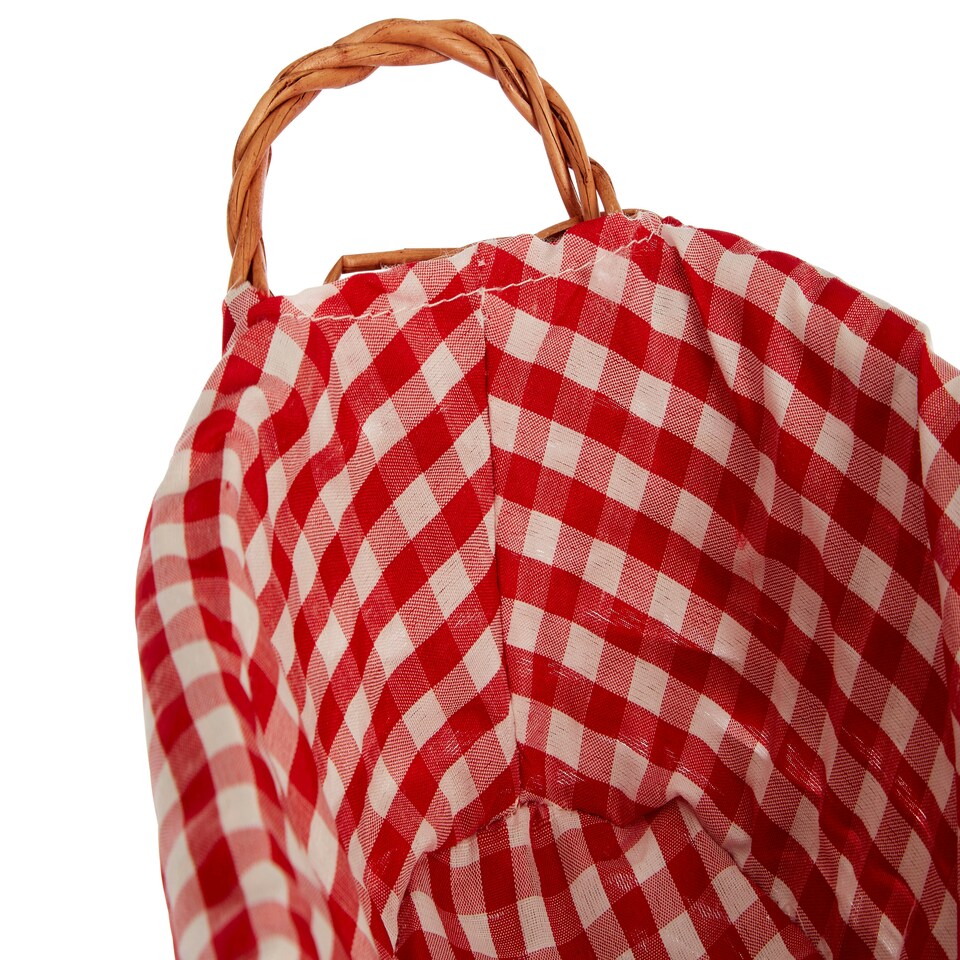 image 1 of Red Gingham Lining Oblong Willow Basket Red